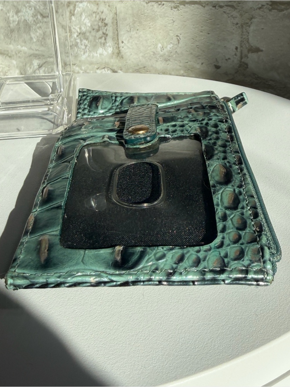 Brahmin Teal Croc-Embossed Leather Phone Wallet with Gold Hardware - Picture 6 of 8